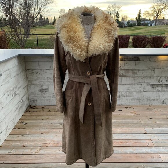 Sears Jackets & Blazers - Vintage 70s Sears Suede Penny Lane Coat Faux Fur Collar Lined Belted Overcoat